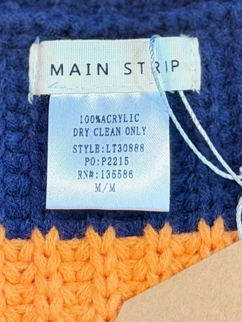 🧡💙 Main Strip Color Block Distressed Sweater | Size M | Boho Chunky Knit | NWT